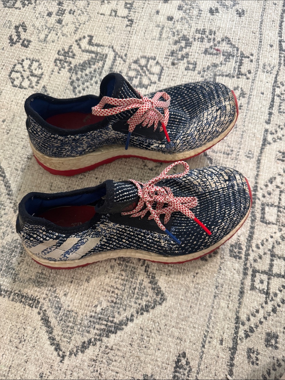 adidas Navy Blue and Red Athletic Sneakers with Pink Laces